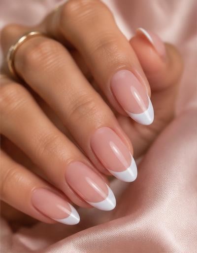 Classic French manicure inspiration on a real hand